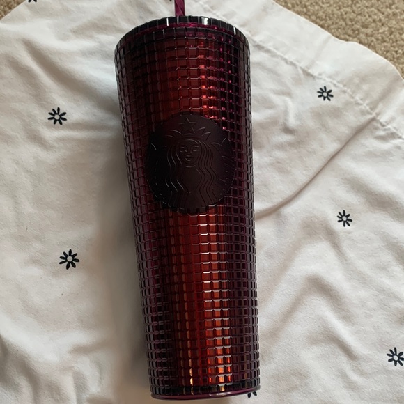 starbucks burgundy grid tumbler
